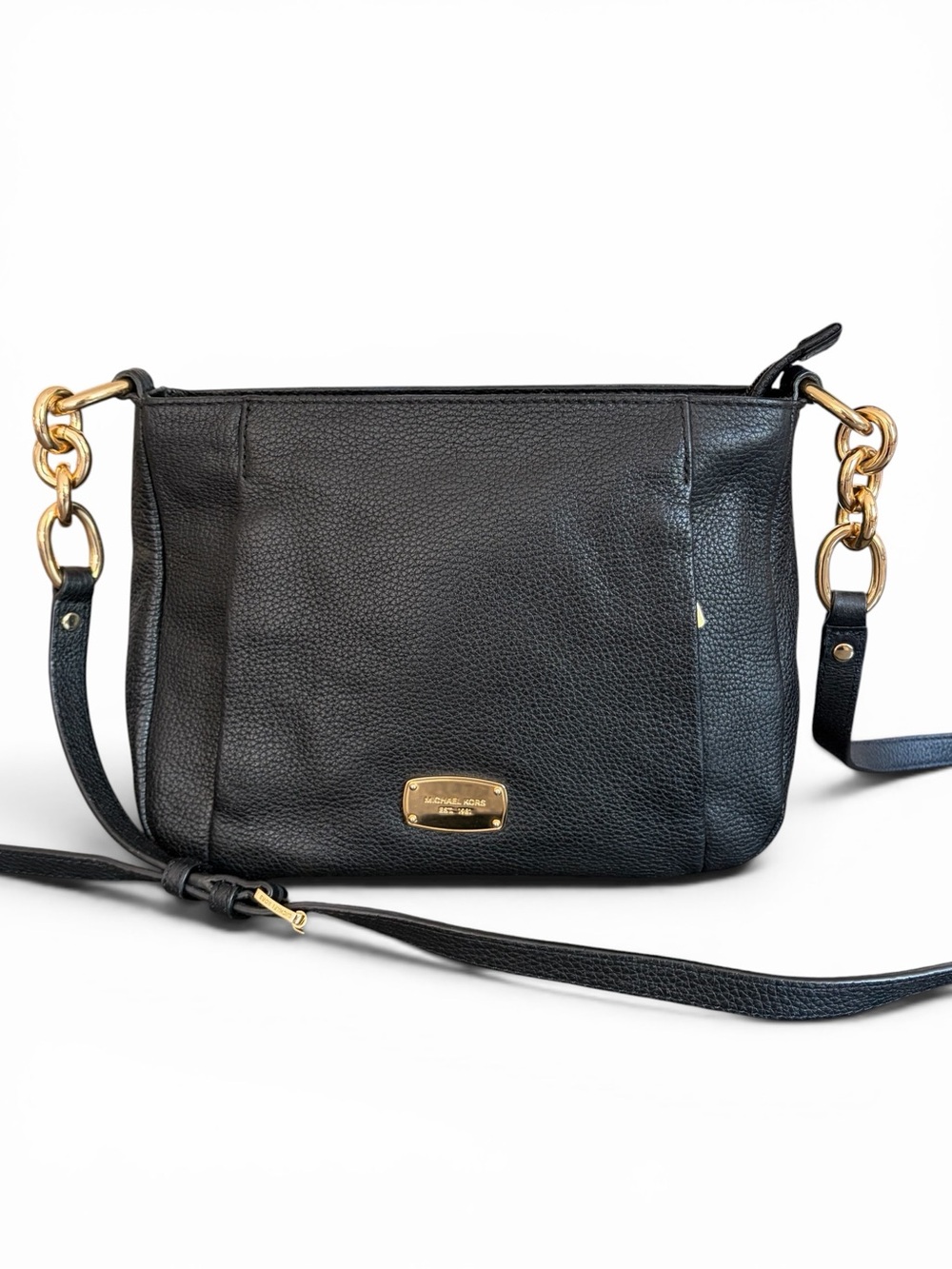 Michael Kors Black Pebbled Leather Gold-Accent Crossbody